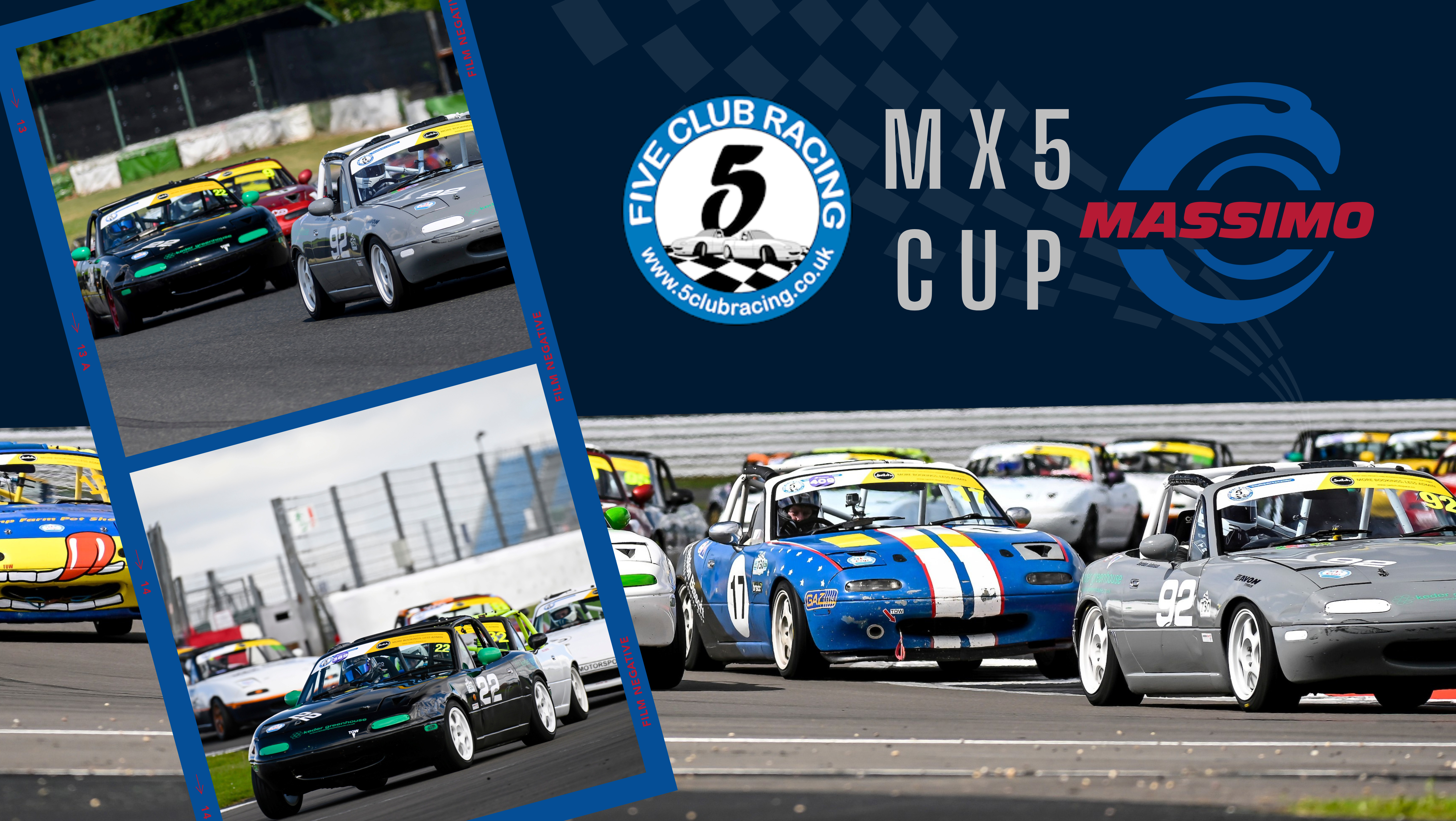 A graphic showing cars competing in the Massimo Tyres MX5 Cup