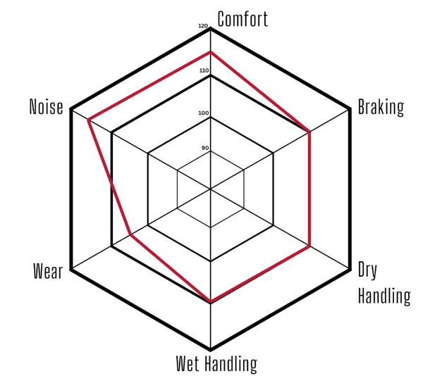 A spider chart showing the performance of the Massimo Leone L1 tyre